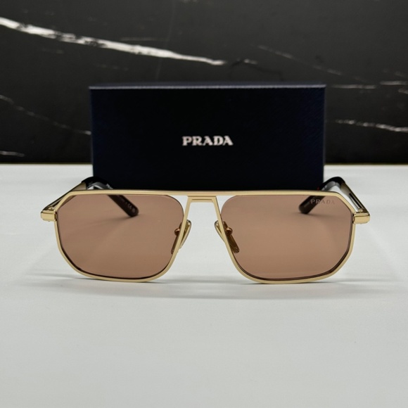 NEW PR A53S VAF10D PRADA GOLD BROWN PILOT SPR A53 VAF10D MEN SUNGLASSES - Picture 3 of 12